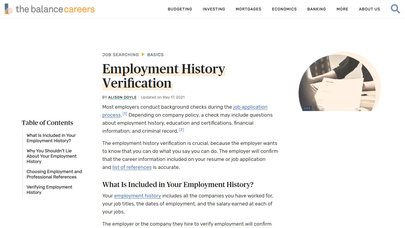 Employment History Verification - The Balance Careers